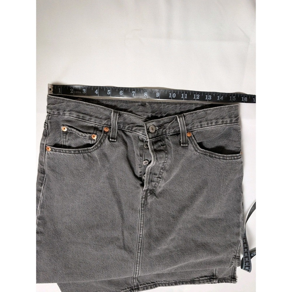 Levis Black Denim Side Slit Midi Skirt Sz 29 90s Inspired Y2K Western Faded - Picture 9 of 9